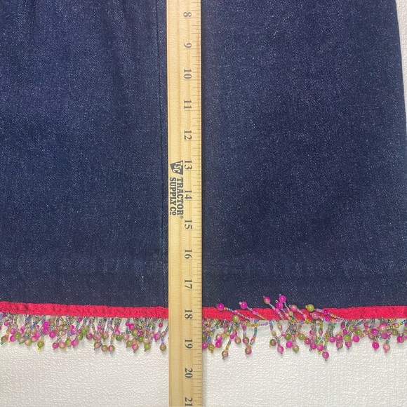 Beaded Fringe Set Festive Red Cut-off Shirt Sleeveless Blue Mini Skirt Denim  Sm - Picture 3 of 15